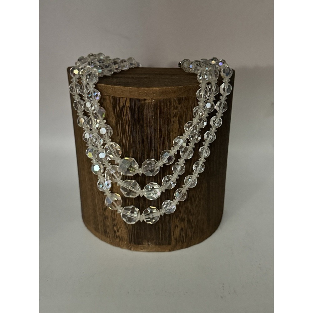 Vintage Aurora Borealis AB Crystal Choker Necklace - Iridescent Sparkle 3 Strand